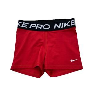 Nike Pro Small Women Shorts Dri Fit Red Pull On LOGO Gym Activewear 3" In 26-10